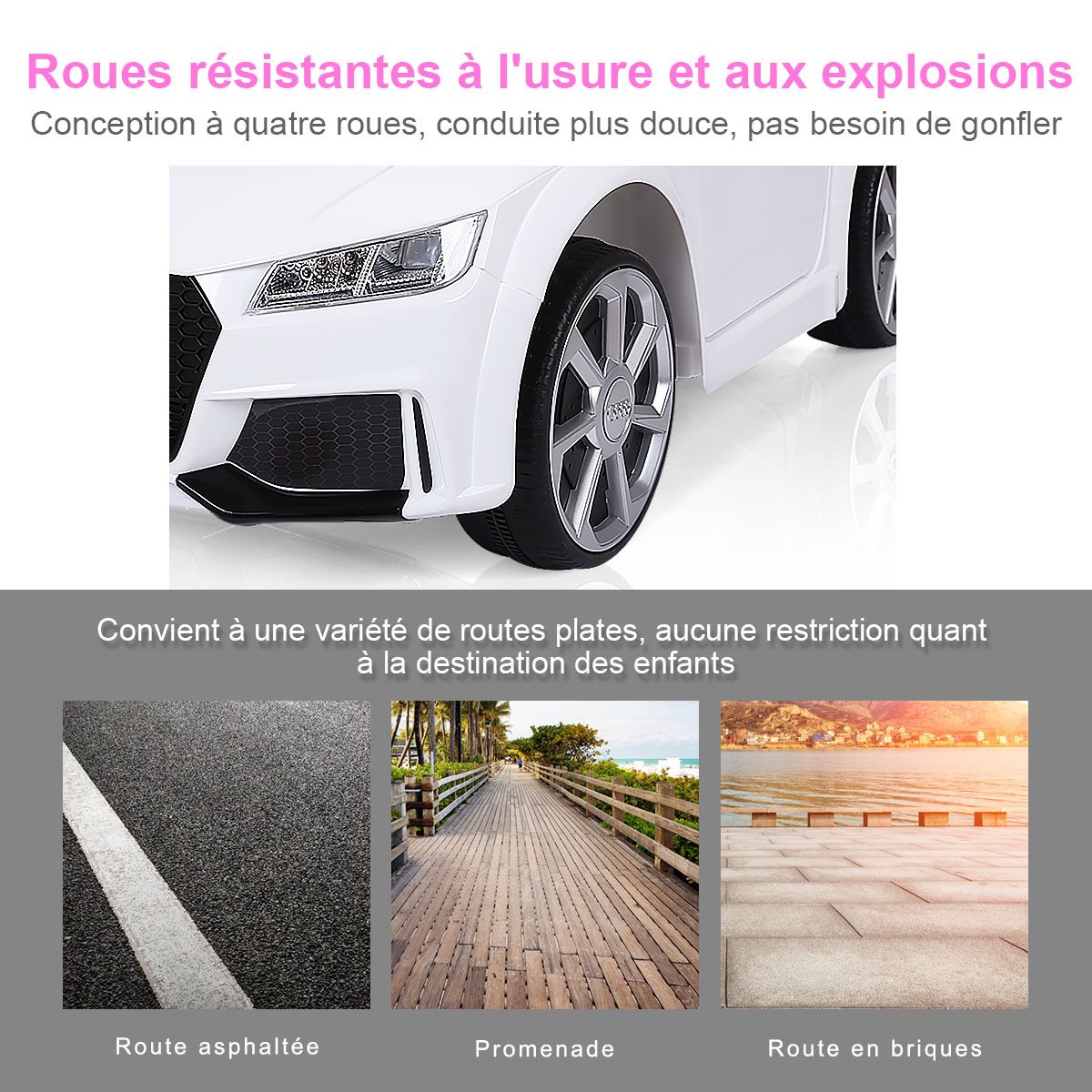 Voiture TTRS Electrique pour Enfants 12V Max. 5 Km/h Double Porte avec Télécommande 2.4G Blanc/Rouge -