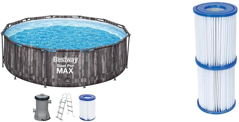 FORNOR 56141 Piscine + Filtre Bombe 366 x H 100 cm,Effet Bois