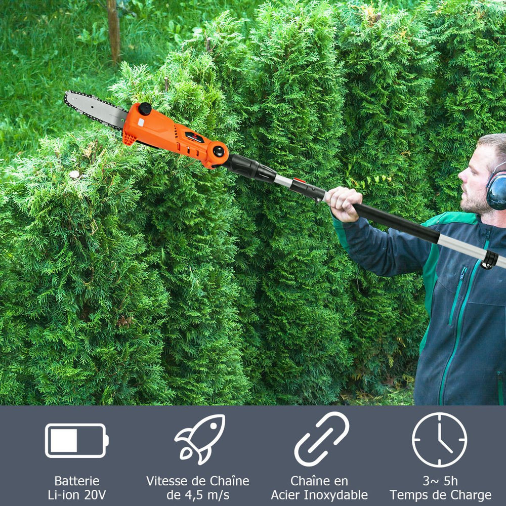 Élagueuse Télescopique sur Perche sans Fil 198 -274 cm Coupe Branche avec Batterie 20V et Chargeur Orange -