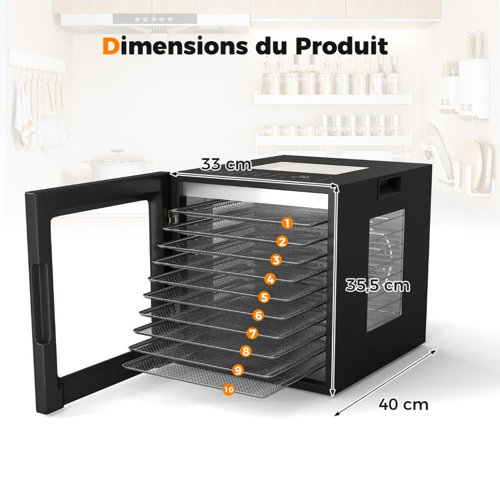 Dshydrateur Alimentaire Schoir  10 Plateaux en Acier Inoxydable avec 10 Programmes Prrgls Minuterie de 48H&Temprature de 30-75鈩Noir -