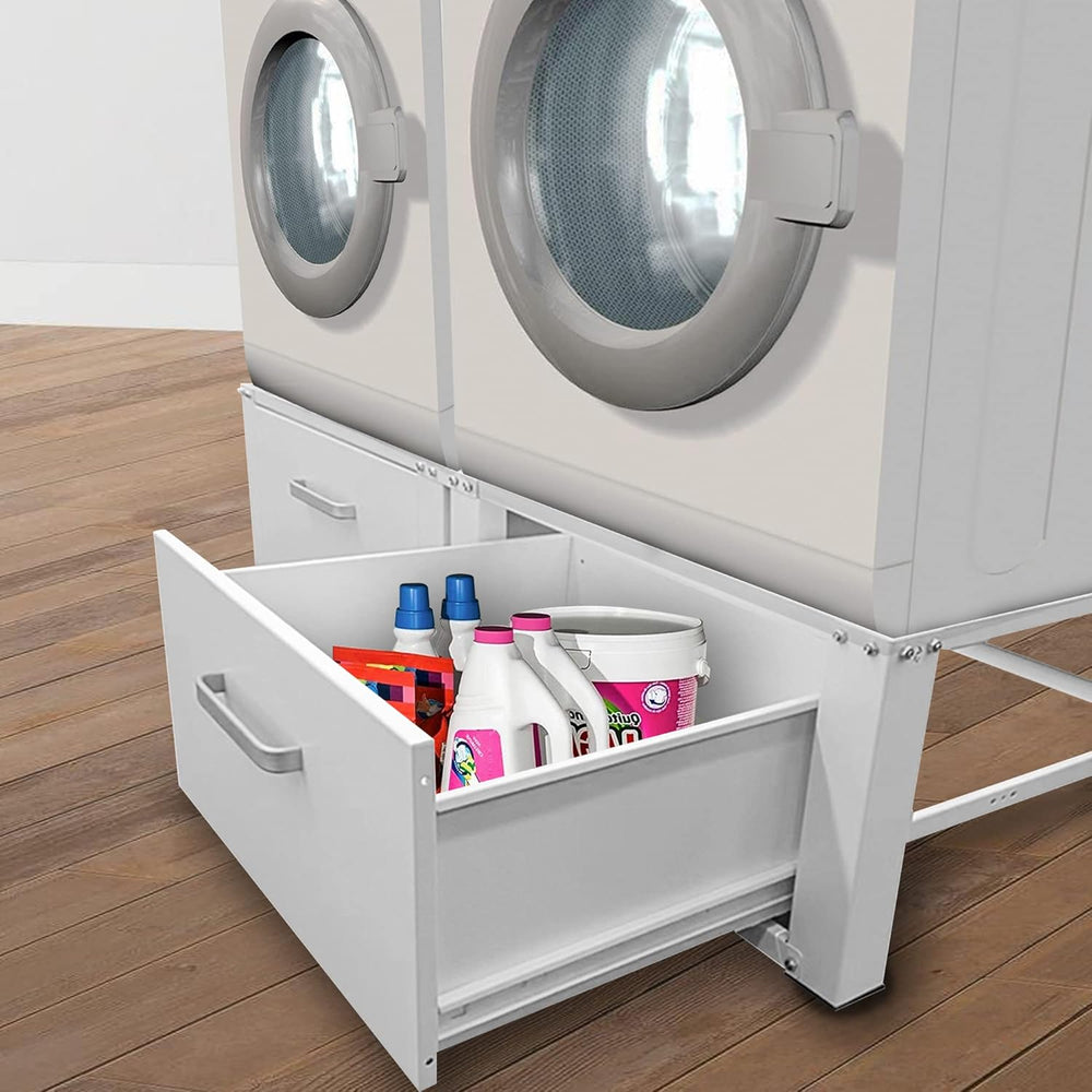 Vonia lave-linge surélevé - Support pour lave-linge avec tiroir intégré - Double - Blanc