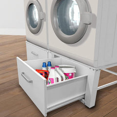 Vonia lave-linge surélevé - Support pour lave-linge avec tiroir intégré - Double - Blanc