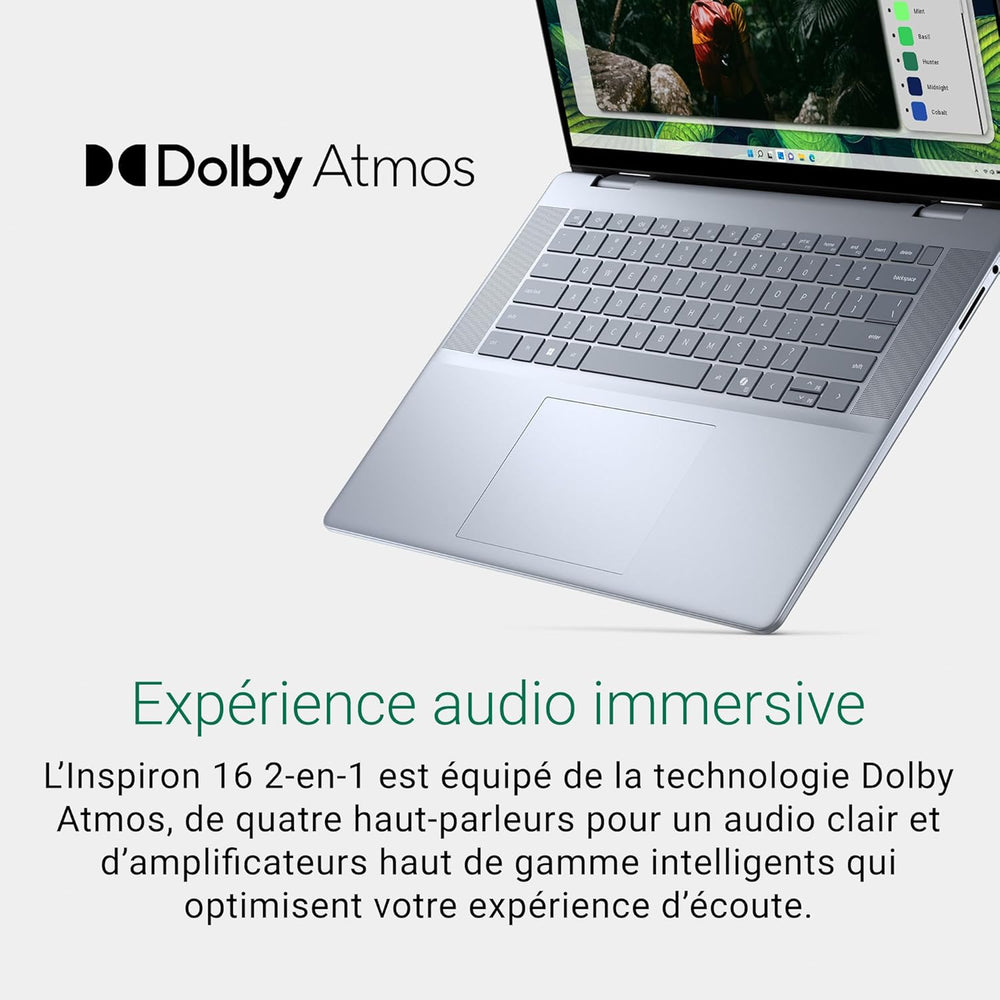 Dell Inspiron 16 PC Portable 2-en-1 écran 16" FHD+ (1920 x 1200) Intel Core Ultra 5 Series 1 Graphique Intel 16 Go RAM 512 Go SSD Windows 11 Home Clavier AZERTY rétroéclairé Bleu