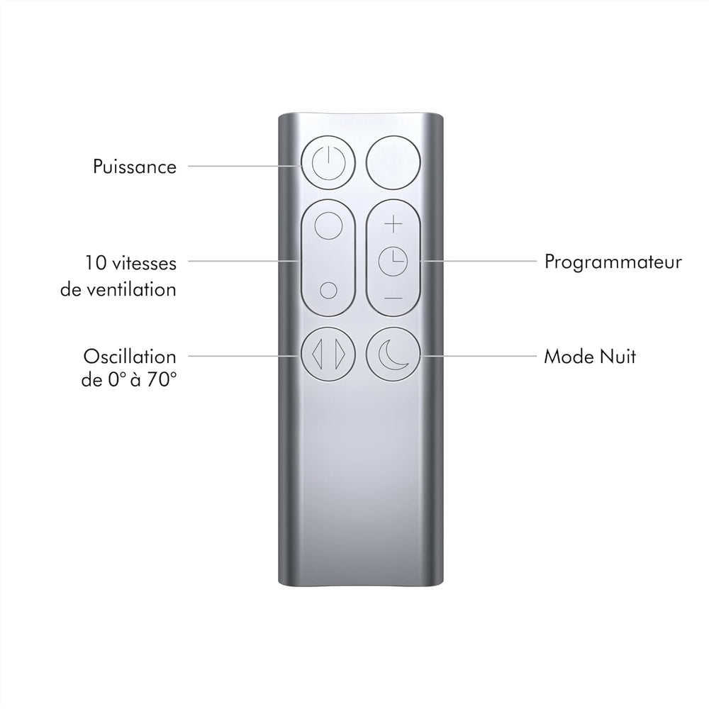 Dyson Pure Cool TP00 – Purificateur ventilateur tour sans pales, 10 vitesses, 434L/s, filtre HEPA 360°, capte 99,95% particules, Blanc/Argent