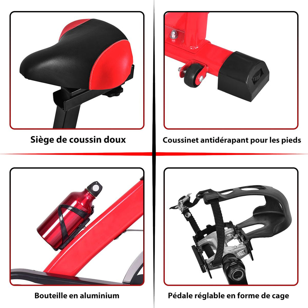 Vélo d'Exercice Intérieur avec Volant d'Inertie 8 KG Silencieux Bouilloire Porte-gobelet Ecran LCD Selle et Huidon Réglables -