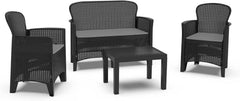 Dmora - Set salon d'extérieur Ostuni, Salon de jardin composé de 2 fauteuils, 1 canapé et 1 table basse, salon effet rotin avec coussins, 100% Made in Italy, Anthracite