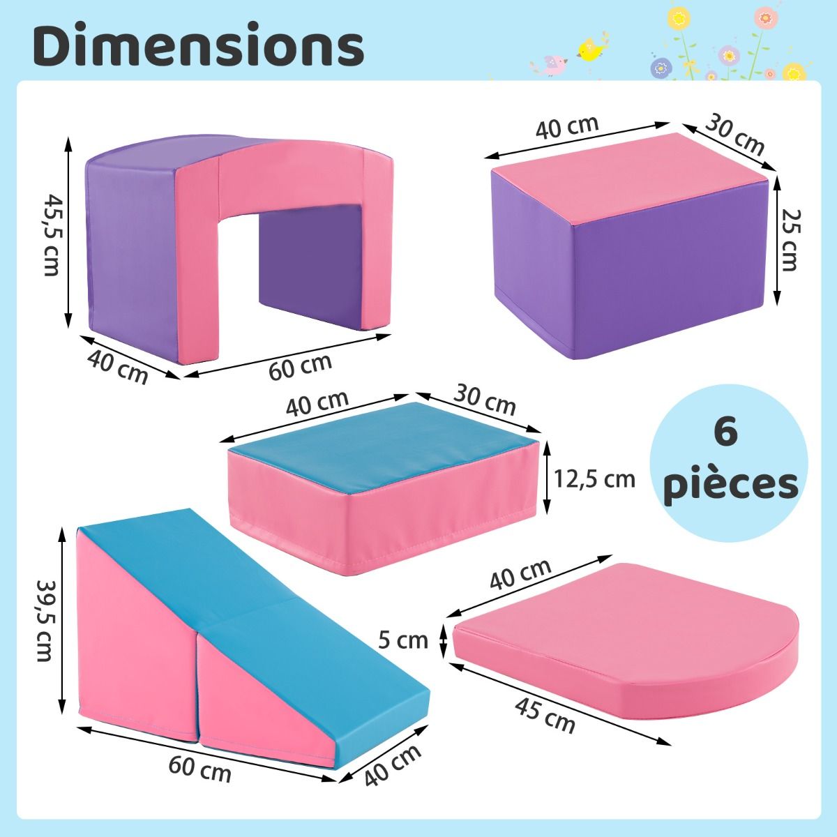6 Blocs d橢scalade en Mousse Jeu d橢scalade pour Tout-Petits Jeu d橝ctivit d橢scalade Color Tunnel Escaliers et Rampe pour 12+ Mois Color/Bleu/Violet -