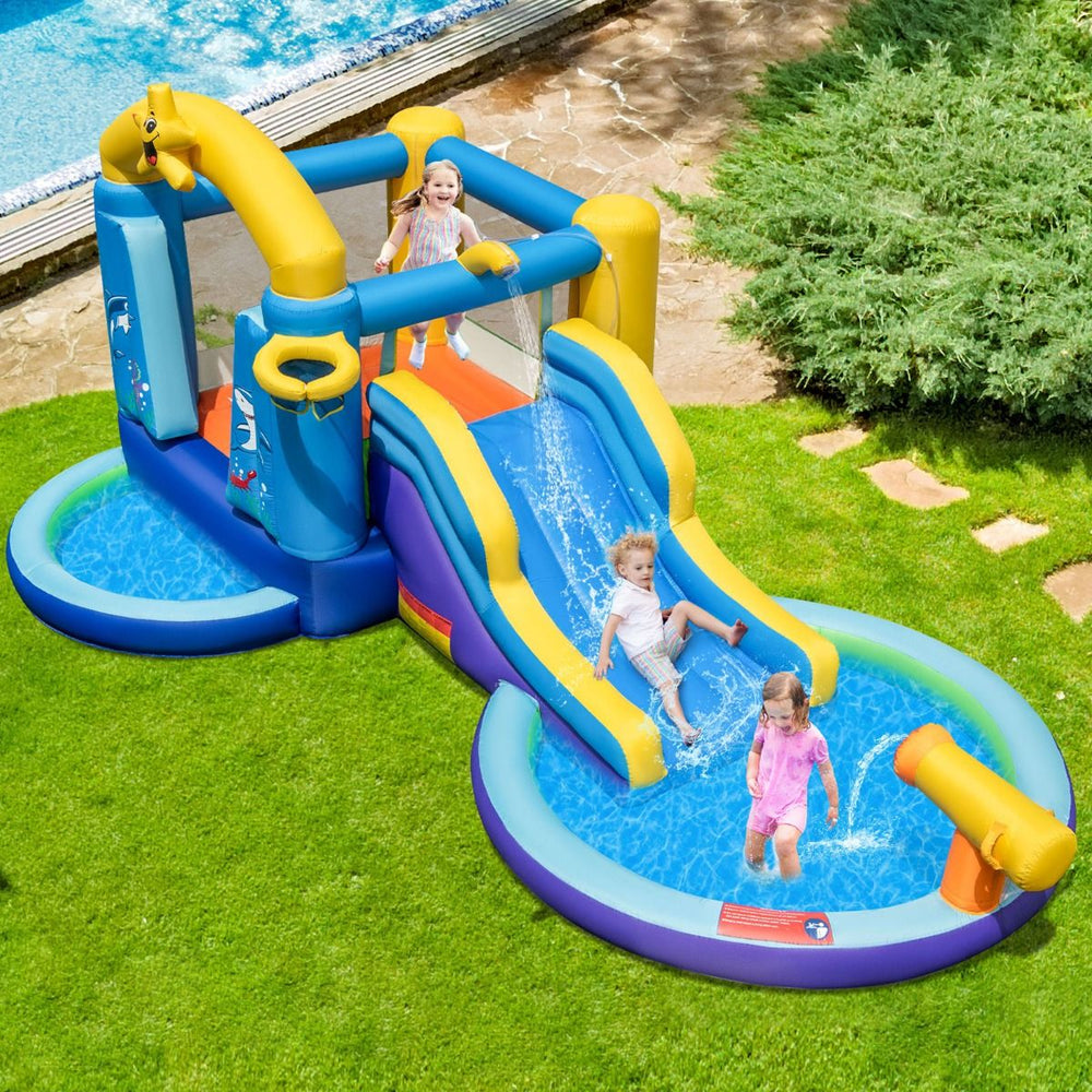 Ch芒teau Gonflable Ocan 6 en 1 avec Souffleur 680W Toboggan Aquatique & 2 Piscines Maison de Rebond Gonflable Charge 90kg -