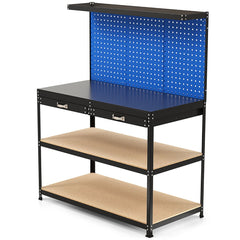 Établi de Bricolage 121 x 61 cm Table de Travail en Métal de 230 kg avec 3 Panneaux Perforés 24 Accessoires de Suspension Noir/Bleu Marine -