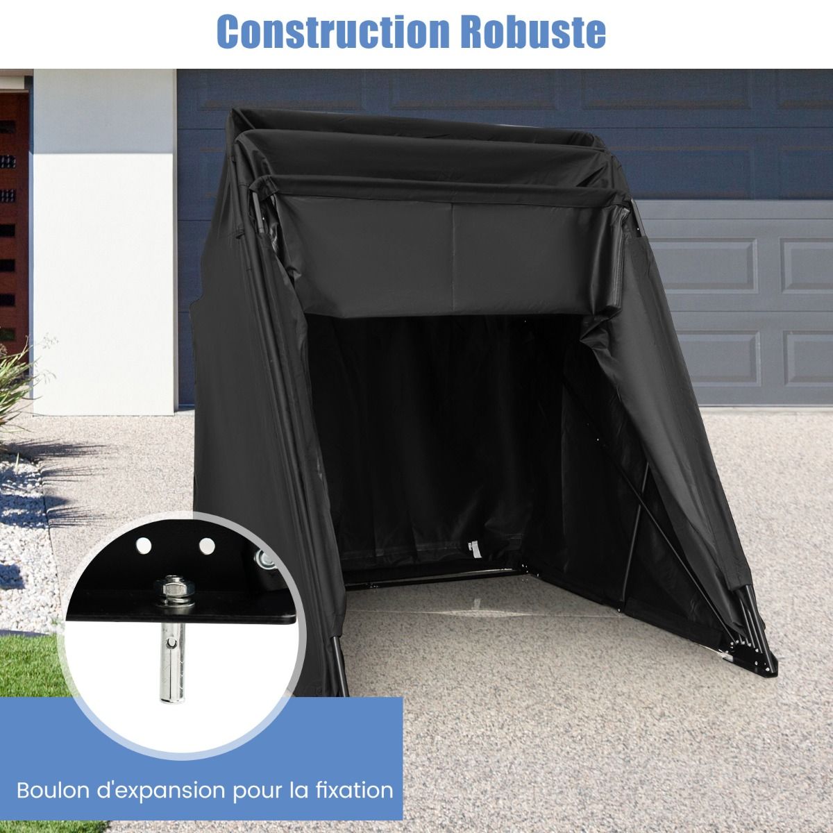 Abri de Moto Extérieur Tente Moto avec Housse en Tissu Oxford Fenêtres en Maille Enroulables Housse Moto Exterieur Étanche pour Moto Vélos Outils Noir -