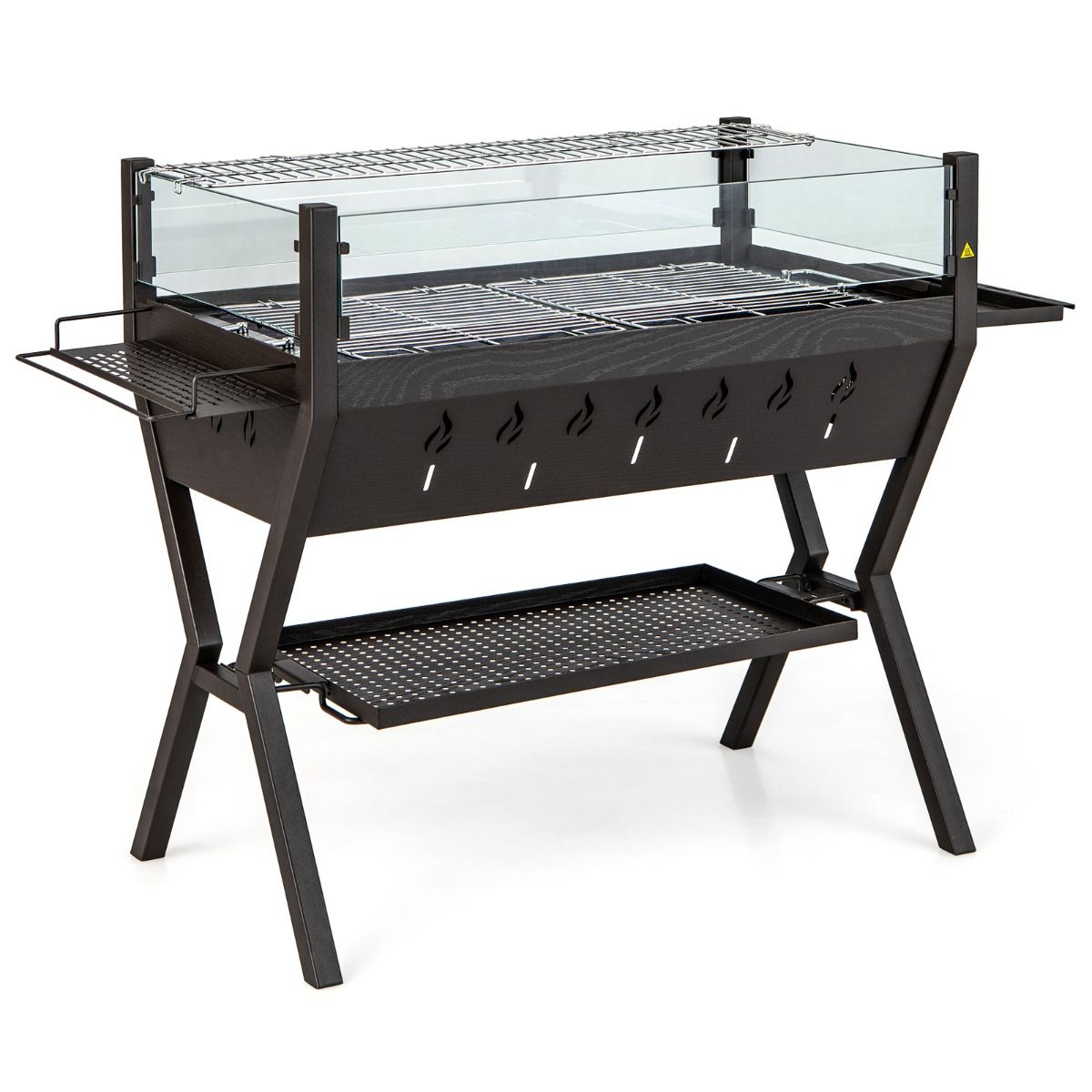 Barbecue  Charbon de Bois Gril au Charbon de Bois en Acier Inoxydable avec Pare-vent Supports d'Assaisonnement tagre de Rangement Marron -