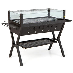 Barbecue  Charbon de Bois Gril au Charbon de Bois en Acier Inoxydable avec Pare-vent Supports d'Assaisonnement tagre de Rangement Marron -
