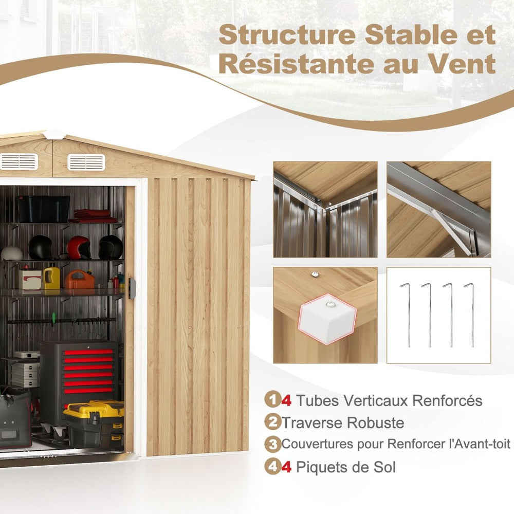 Abri de Rangement 259cm x196cm avec Base de Fondation Maison  Outils en Mtal Galvanis avec 4 Arations Impermable et Coupe-vent Naturel -
