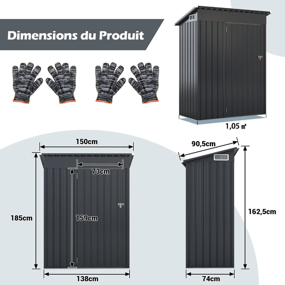 Abri de Rangement Toutes Saisons Abri  Outils Utilitaire avec Toit en Pente Porte Ouvrante Arations Cadre en Mtal Galvanis Gris -