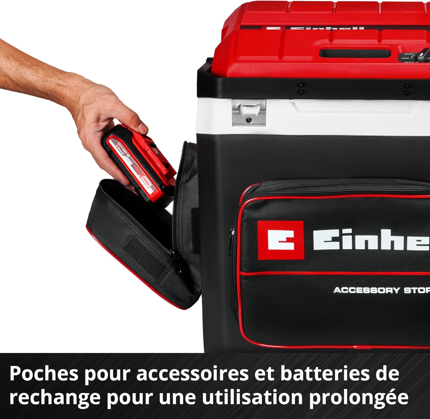 Einhell Glacière portable sans fil TE-COL 18/27 Li-Solo Power X-Change (18 V, 27 l, refroidit et maintient au chaud, mode hybride 12 V pour la voiture et 230 V sur secteur, avec poches, sans batterie)