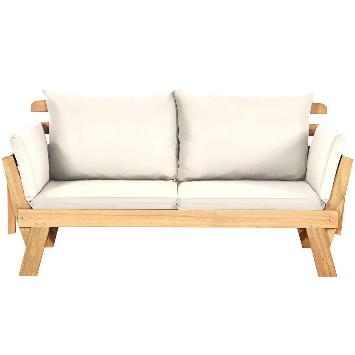Chaise Longue Convertible avec Coussin Canapé de Jardin 2 en 1 en Bois d’Acacia avec Accoudoir Réglable pour Patio Piscine Jardin Blanc/Gris/Bleu/Rouge -