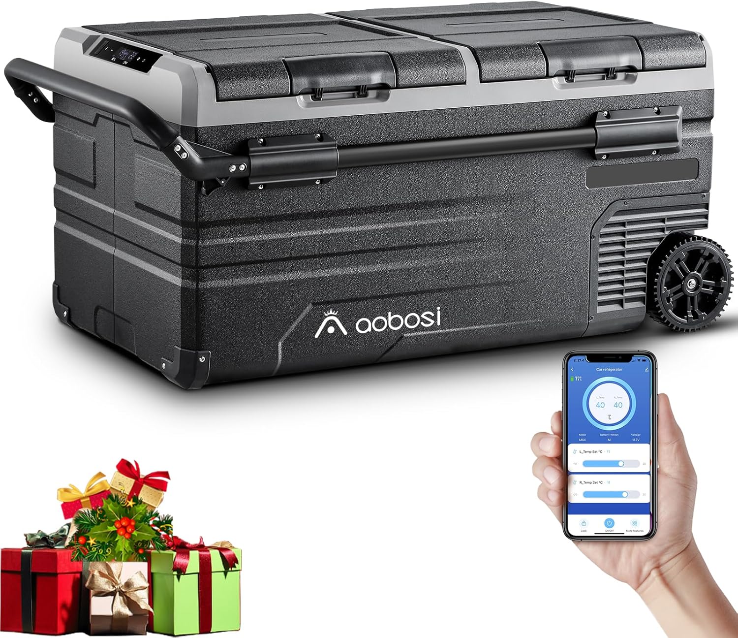 115L Glaciere Electrique Double Zone,Glaciere a Compression WiFi APP,12 V/24 V et 100-240 V Frigo Camping,-20 鈩 20 鈩pour Voiture,Camion,Bateau,Camping,Car,Caravanes,Voyageant,Maison