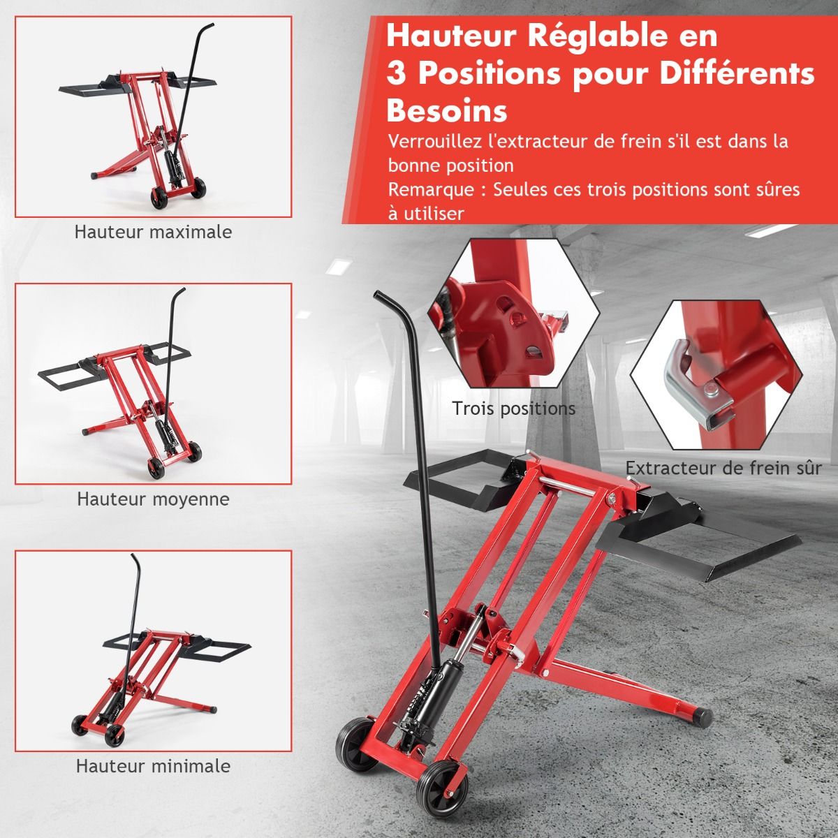 Cric de Levage pour Tondeuse à Gazon pour Tracteurs et Tondeuses à Gazon Autoportées à Rayon de Braquage Nul Capacité de 227 Kg -