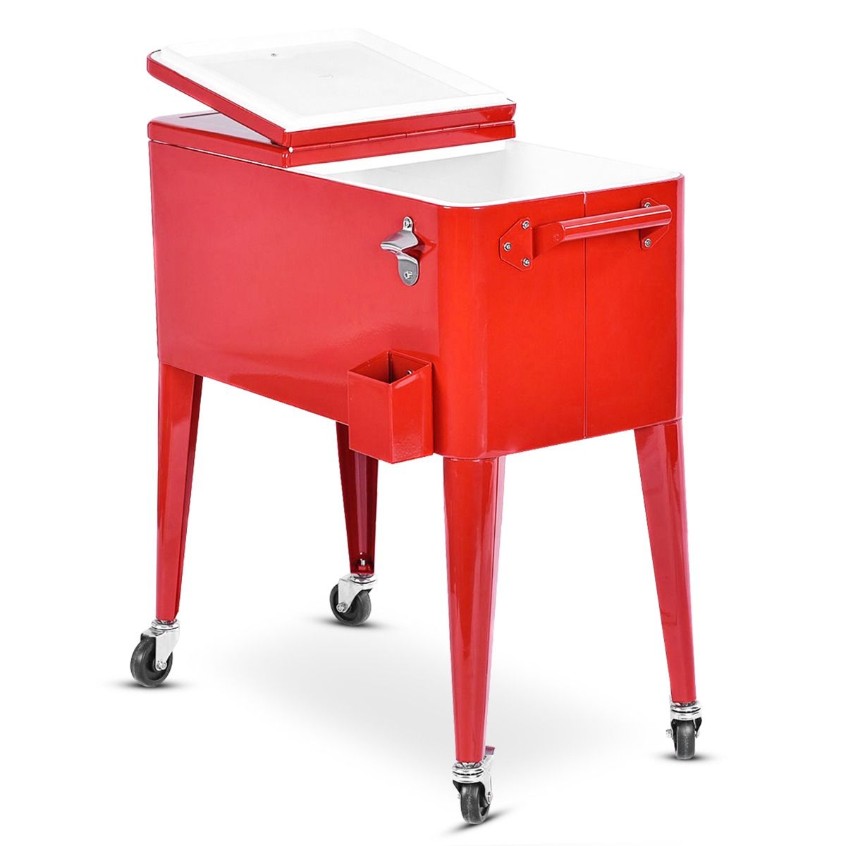 Chariot Isotherme Roulant de 76L Réfrigérant avec Roulettes Universelles Ouvre-bouteille Desserte Jardin pour Conserver Glace et Boissons -