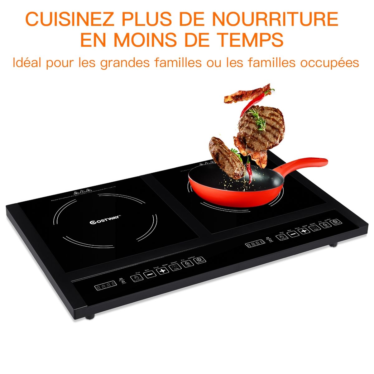 Double Plaque de Cuisson Electrique en Vitrocramique 1800W+1800W 2 Zones 8 Niveaux de Temprature/Puissance Variables Noir -