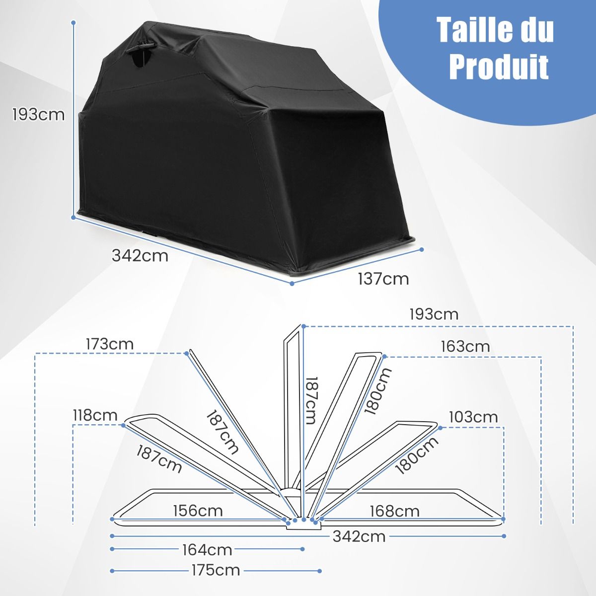 Abri de Moto Extérieur Tente Moto avec Housse en Tissu Oxford Fenêtres en Maille Enroulables Housse Moto Exterieur Étanche pour Moto Vélos Outils Noir -
