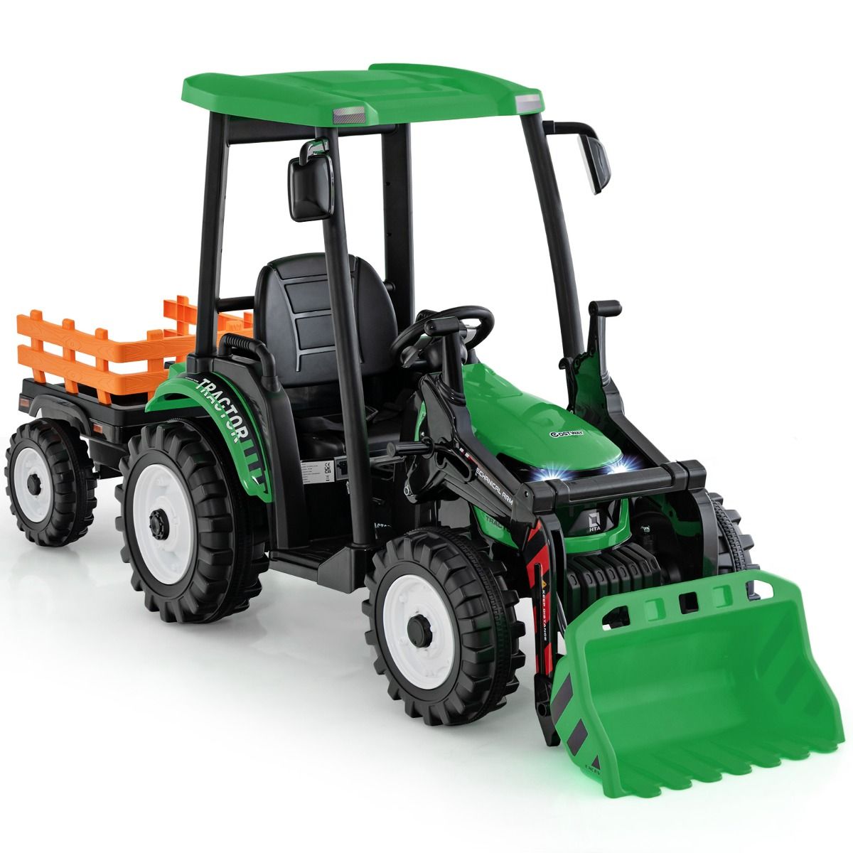 12V Tracteur lectrique Enfants avec Pelle&Remorque Amovible Vhicule lectrique  6 Roues avec Tlcommande & Musique 3-6 km/h pour 3-8 Ans Jaune/Vert -