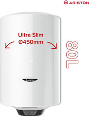 Ariston PRO1 ECO 80L - Chauffe-eau Electrique Vertical Mural Ø450 mm - Intelligent Fonction ECO - Classe B - Conçu et fabriqué pour être installé en France