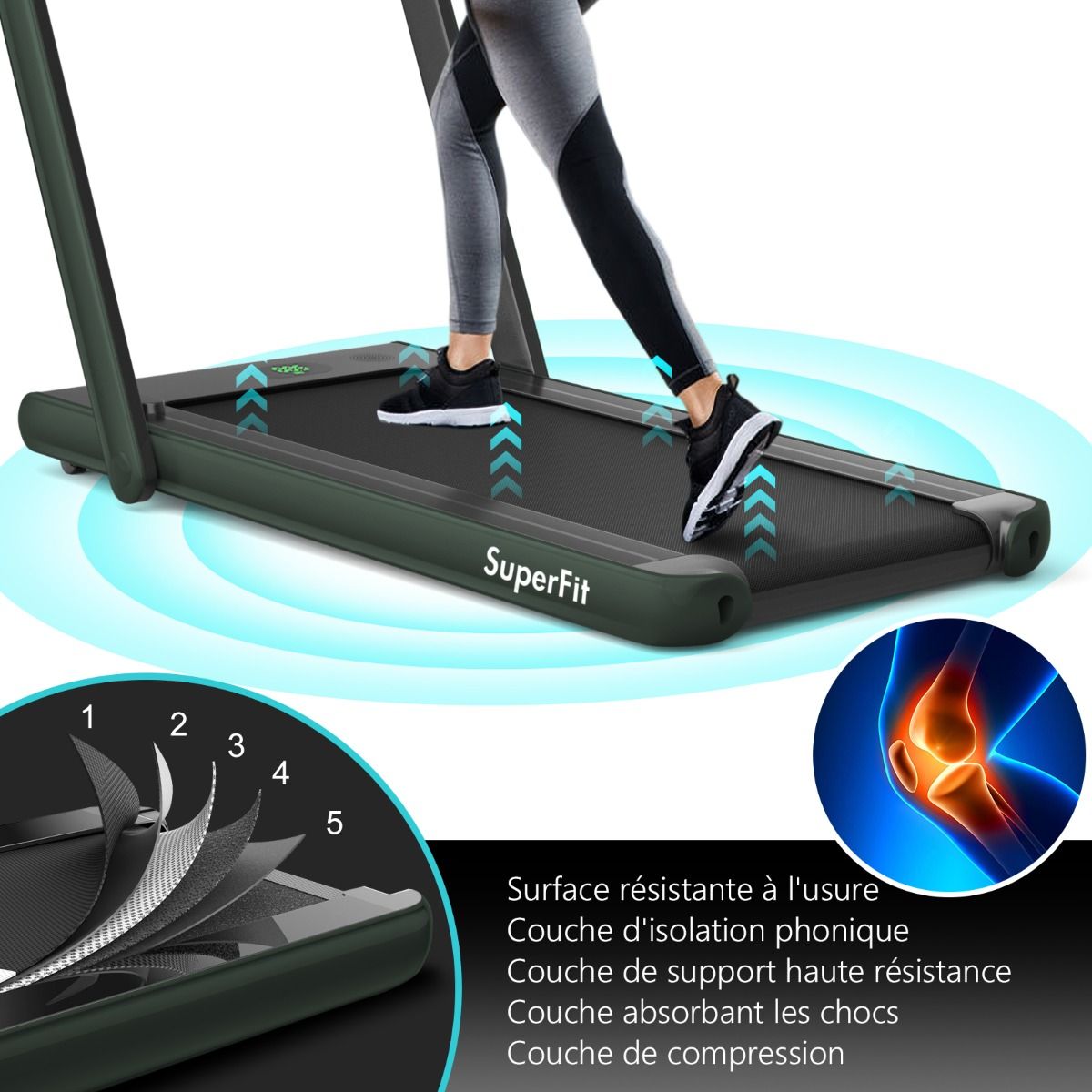 2 en 1 Tapis de Course Electrique Pliable 1  12 Km/H avec Haut-parleur Bluetooth Tlcommande Moteur 0,75HP Vert/Blanc/Noir/Rouge/Or/Noir et Argent/Bleu -