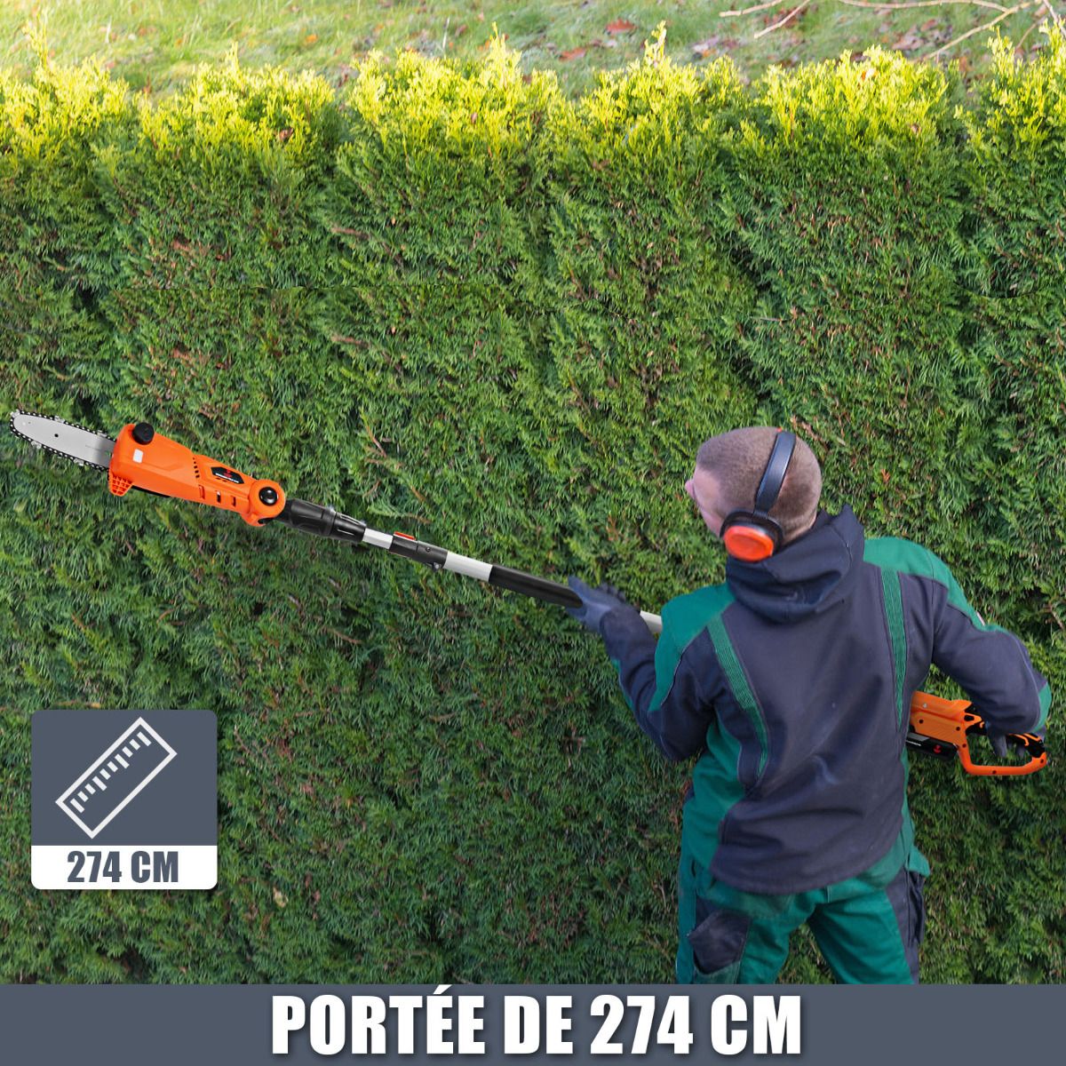 lagueuse Tlescopique sur Perche sans Fil 198 -274 cm Coupe Branche avec Batterie 20V et Chargeur Orange -