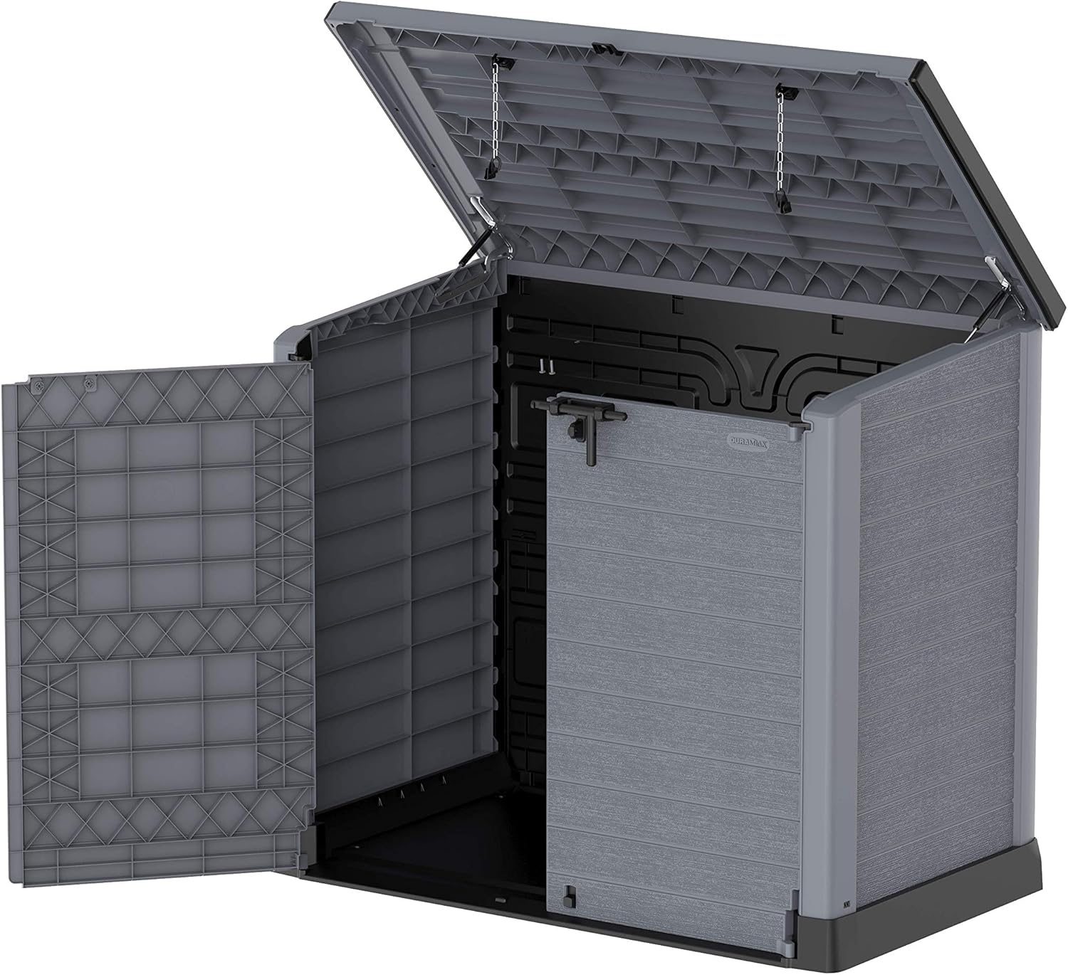 Duramax StoreAway 1200L Plastic Garden Shed/ Flat Lid,Outdoor Storage Shed,Wheelie Bin Hideaways,Wheelie bin box,Durable Construction,Ideal for Bikes,BBQs & 2x 240L Bins,145x85x125 cm,Brown
