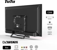 TuTu Téléviseurs 32 Pouces (80 cm) LED Central Pied TV HD Ready Triple Tuner (DVB-C / T2 / S2) HDMI x2 CI+ Lecteur multimédia USB 2.0 Mode hôtel Dolby Audio 2024