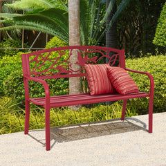 Banc de Jardin en Fer Rsistant de Haute Qualit Style Contemporain 2-3 Places Parfait pour Extrieur 127x60x88cm Rouge -