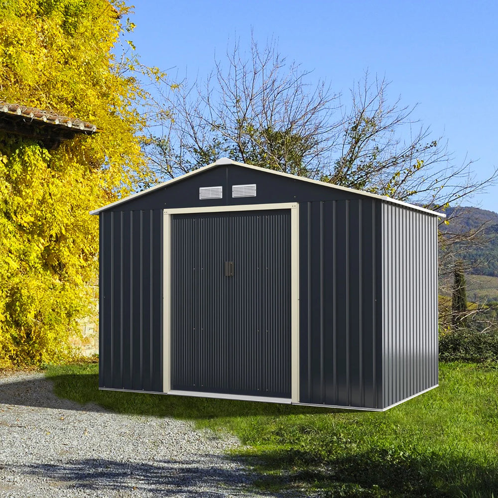 Abri de jardin en métal 5,29 277 x 191 x 202 cm avec 2 portes coulissantes verrouillables 4 trous d’aération pour vélo gris 20_0007629 -