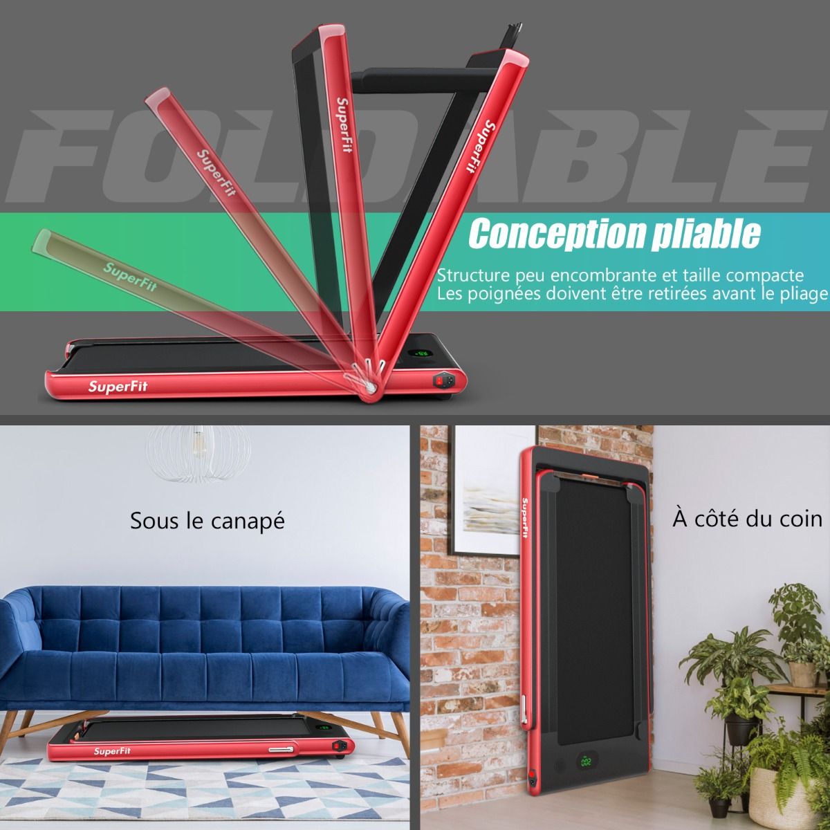 2 en 1 Tapis de Course Electrique Pliable 1  12 Km/H avec Haut-parleur Bluetooth Tlcommande Moteur 0,75HP Vert/Blanc/Noir/Rouge/Or/Noir et Argent/Bleu -