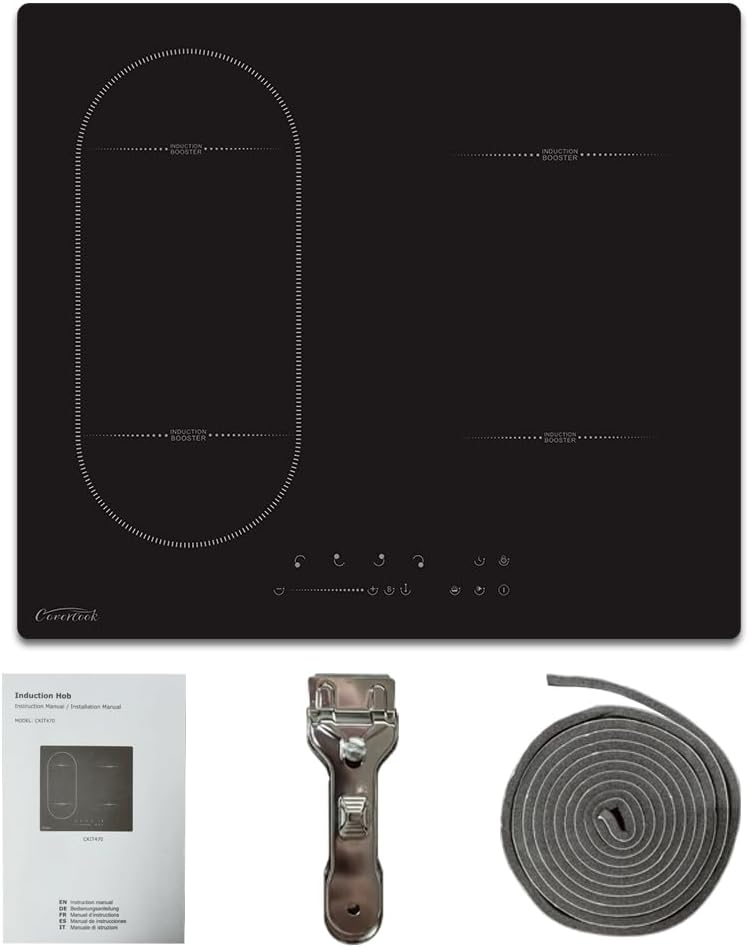 Covercook Plaque à Induction - Plaque de Cuisson à Induction Electrique -Encastrable 3 ou 4 foyers - Flexible Zone - 9 Niveaux de Puissance, Commande Tactile - Verrouillage d'enfant - 7000W, 220-240 V