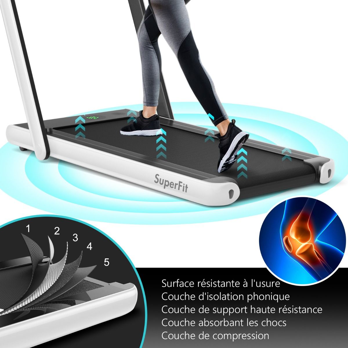 2 en 1 Tapis de Course Electrique Pliable 1  12 Km/H avec Haut-parleur Bluetooth Tlcommande Moteur 0,75HP Vert/Blanc/Noir/Rouge/Or/Noir et Argent/Bleu -