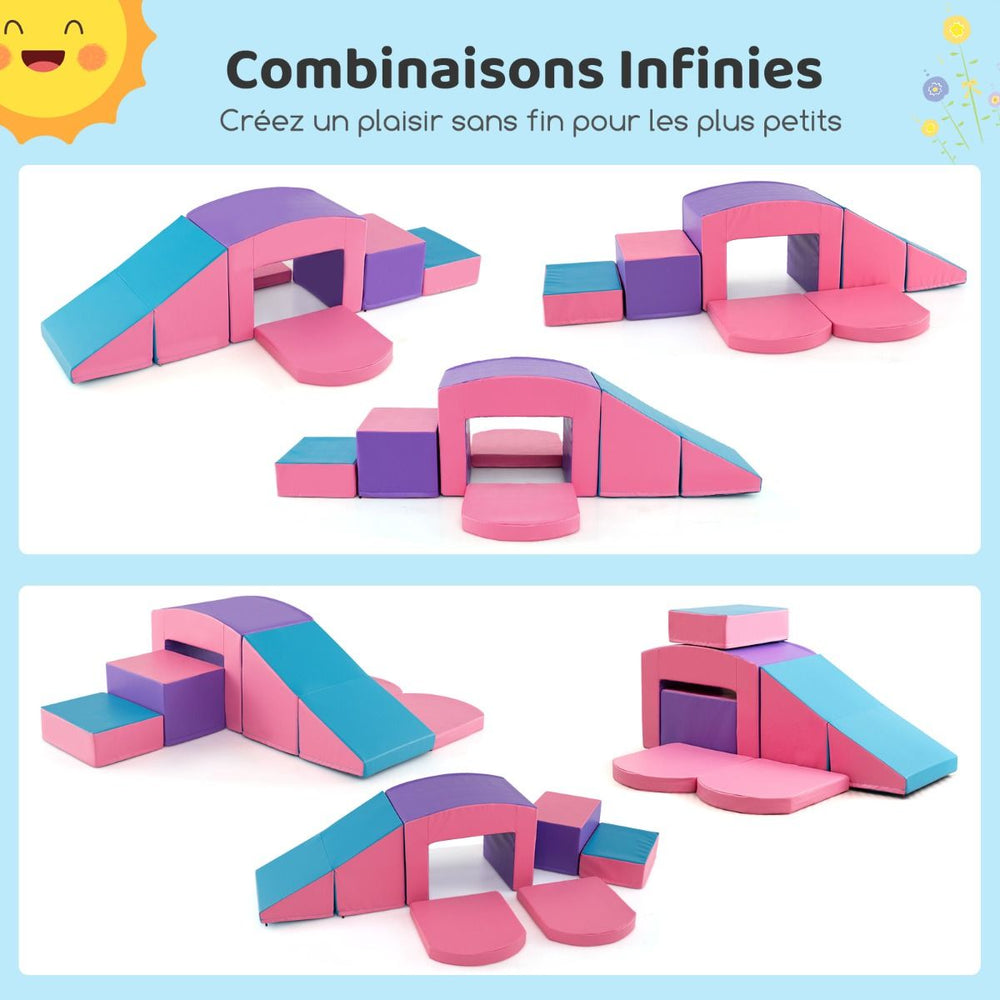 6 Blocs d’Escalade en Mousse Jeu d’Escalade pour Tout-Petits Jeu d’Activité d’Escalade Coloré Tunnel Escaliers et Rampe pour 12+ Mois Coloré/Bleu/Violet -