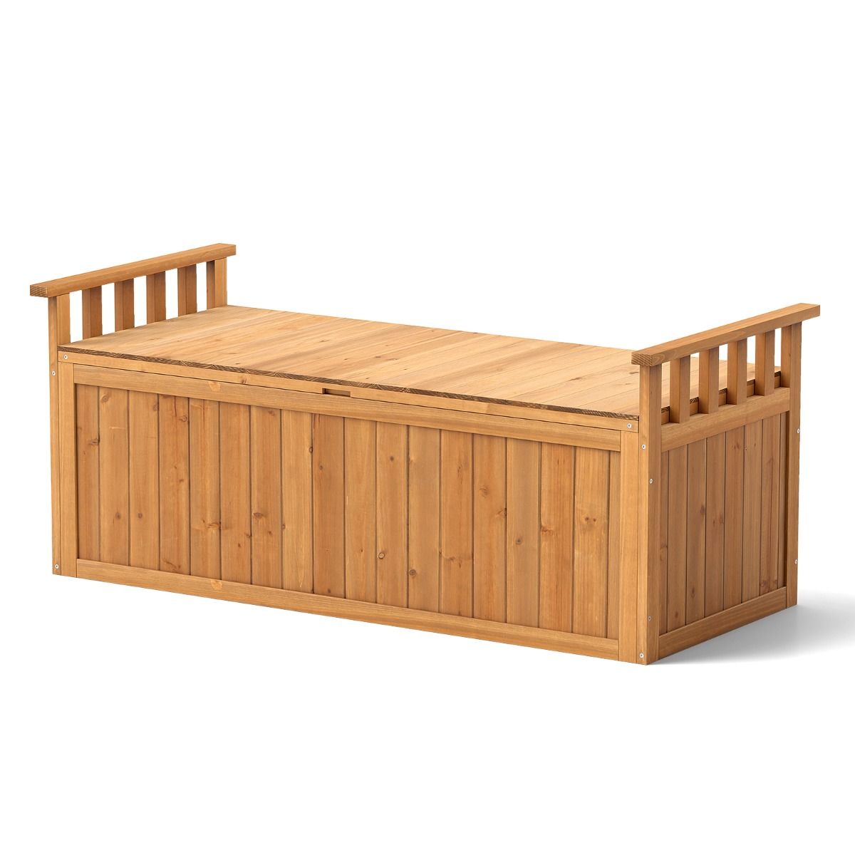 Banc de Rangement en Bois Banc d'Extrieur  2 Places de 209 L avec Accoudoirs Coffre de Stockage en Bois Charge 100KG Naturel -