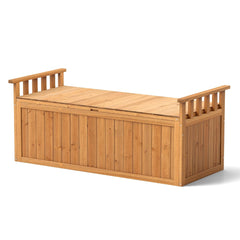 Banc de Rangement en Bois Banc d'Extrieur  2 Places de 209 L avec Accoudoirs Coffre de Stockage en Bois Charge 100KG Naturel -