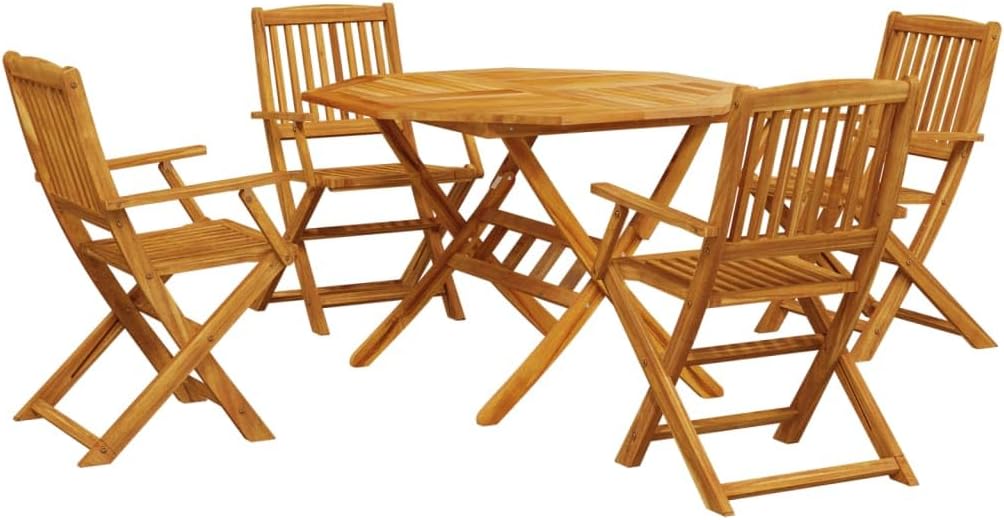 vidaXL Ensemble à Manger de Jardin Pliable 5 pcs Bois Massif d’Acacia, Ensemble de Salle à Manger d'extérieur, Meuble de Salle à Manger de Jardin, Table et chaises de Jardin