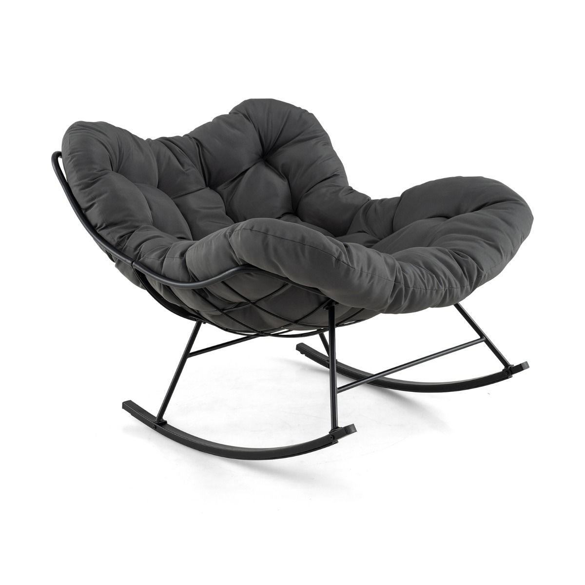 Chaise  Bascule d'Intrieur et d'Extrieur Chaise Papasan Surdimensionne avec Coussin Rembourr & Cadre en Mtal Capacit 205 Kg Gris -