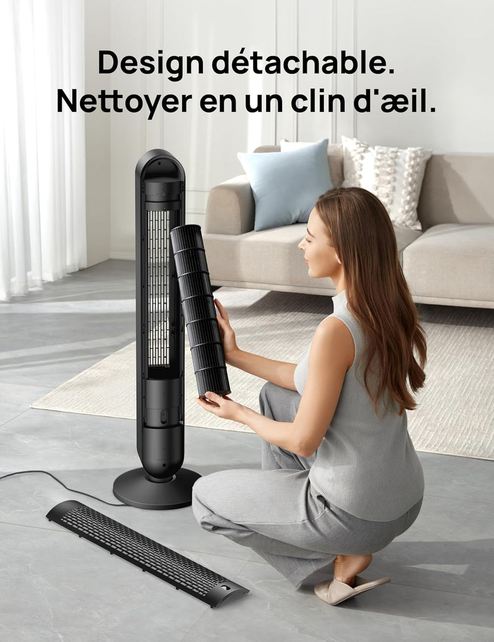 Dreo Ventilateur Colonne Silencieux, Puissant Vitesse 7,92 m/s, Ventilateurs Tour de 106cm avec Télécommande, 6 Vitesses, 4 Modes, Minuterie 12H, Oscillant à 90° pour Grande Chambre