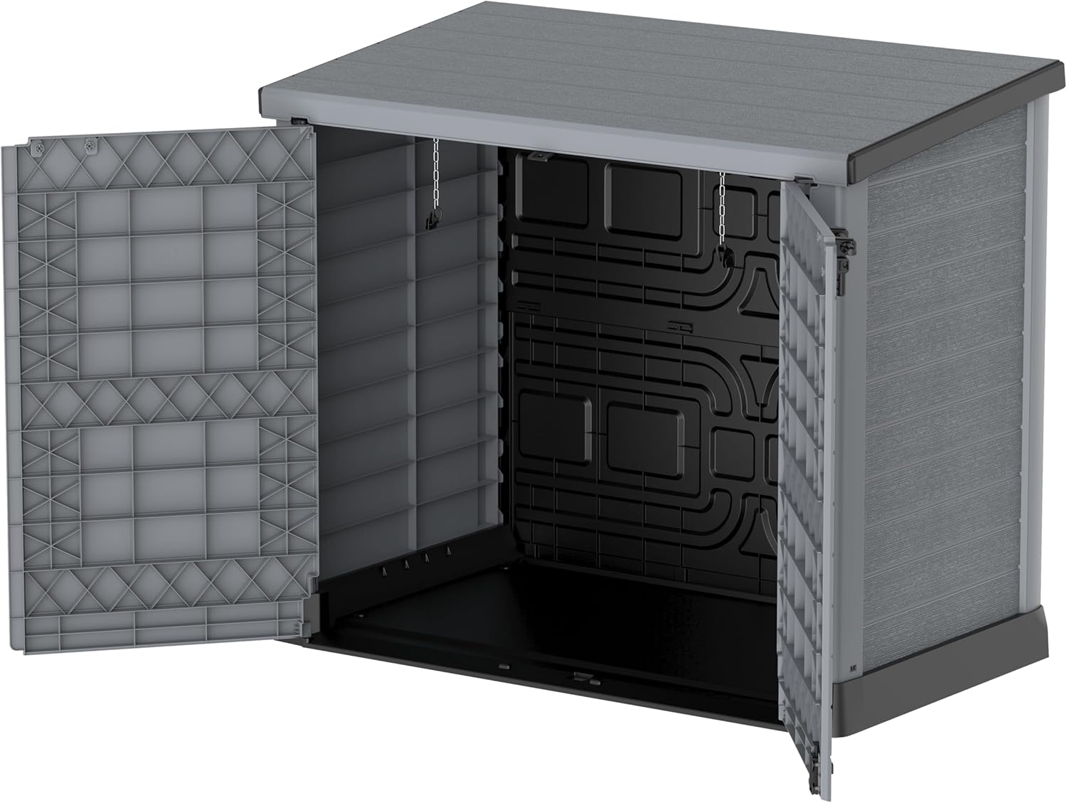 Duramax StoreAway 1200L Plastic Garden Shed/ Flat Lid,Outdoor Storage Shed,Wheelie Bin Hideaways,Wheelie bin box,Durable Construction,Ideal for Bikes,BBQs & 2x 240L Bins,145x85x125 cm,Brown