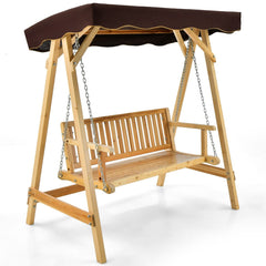 Balancelle de Jardin 2 Places en Bois avec Toit Inclinable Imperméable Chaîne Métallique Réglable Charge 240KG Cadre en A pour Jardin Véranda Cour -