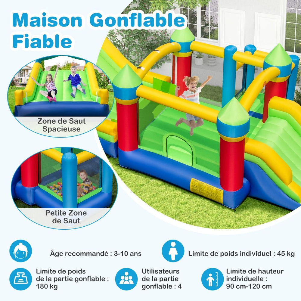 Château Gonflable pour 4 Enfants avec 2 Toboggans Tunnels Zone de Rebond Escalade Obstacles Maison de Jeu avec Souffleur de 680 W -