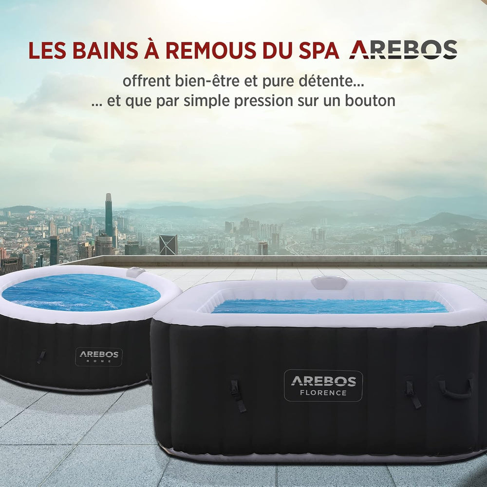 Arebos Spa Gonflable | pour l'intérieur et l'extérieur | 4 Personnes | 154x154cm | 100 Jets de Massage | Spa Bien-être Chauffage | Massage Gonflable Carré | 600 litres