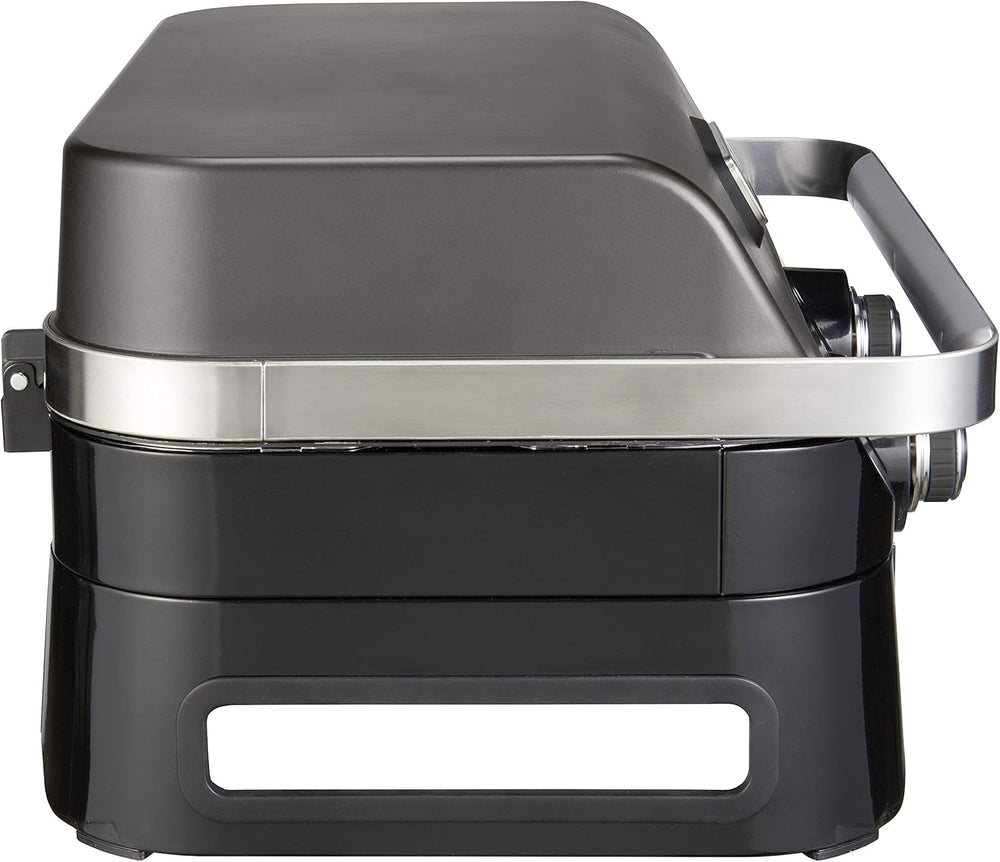 Attitude2go,Barbecue de Table  Faible fume,BBQ Portable, Couvercle,thermomtre,et Grille en Fonte,Alimentation : Cartouche de gaz CV 470 Plus,Gris