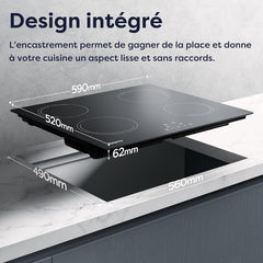Ciarra Plaque de Cuisson à Induction - 4 Foyers - 6000W - Table de Cuisson Encastrable - Commande Tactile - 9 Niveaux - CABBIH4-E