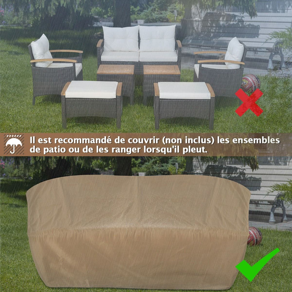 Ensemble de Canapés de Patio en Rotin PE 7 Pièces avec Coussins d'Assise et de Dossier 2 Poufs 2 Tables Basses Plateau de Table -
