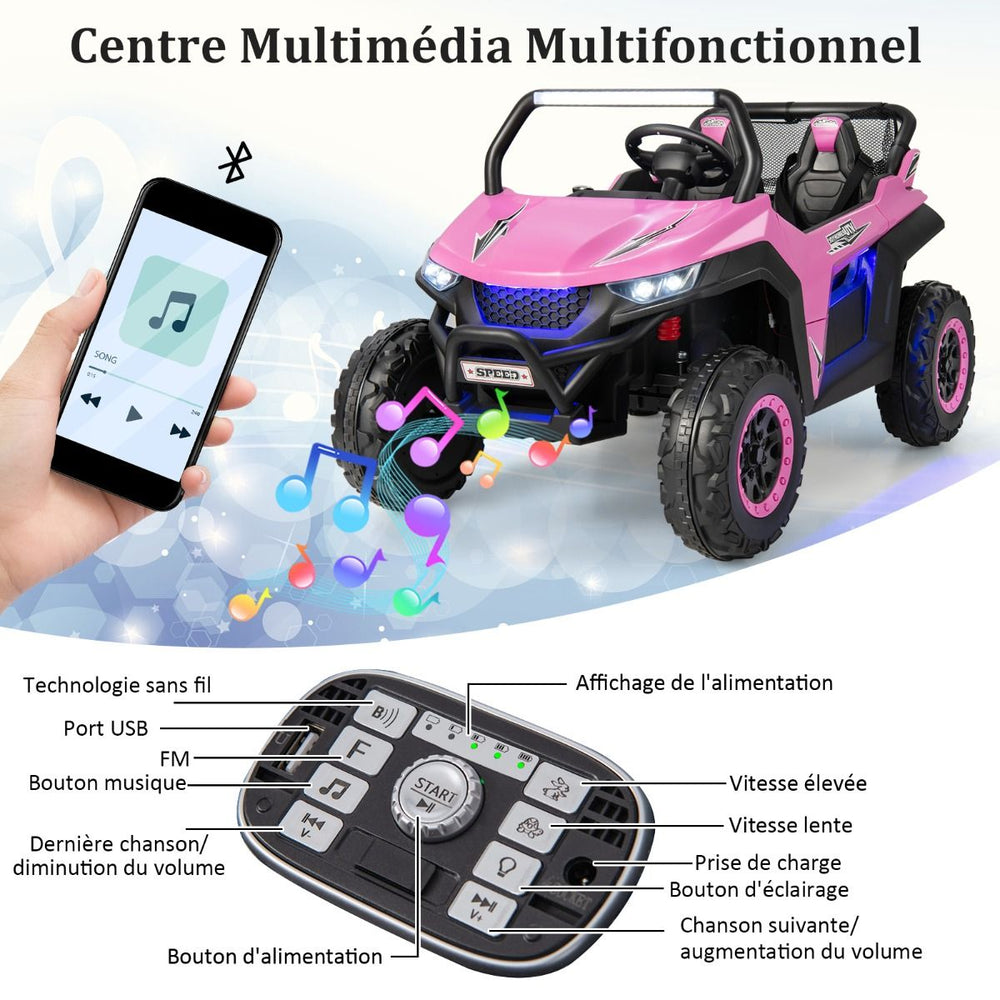 Voiture lectrique Enfant 12 V Tlcommande pour 3-8 Ans 2 Vitesses Ressort de Suspension Charge 59KG 118x74x71CM Noir/Rose/Rouge -